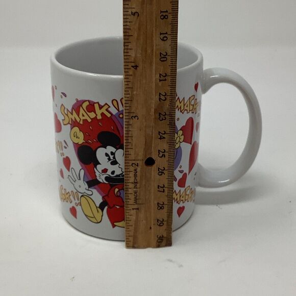 The Disney Store Coffee Mug Tea Cup Mickey Minnie Kissing Hearts Smack Valentine - Picture 8 of 12